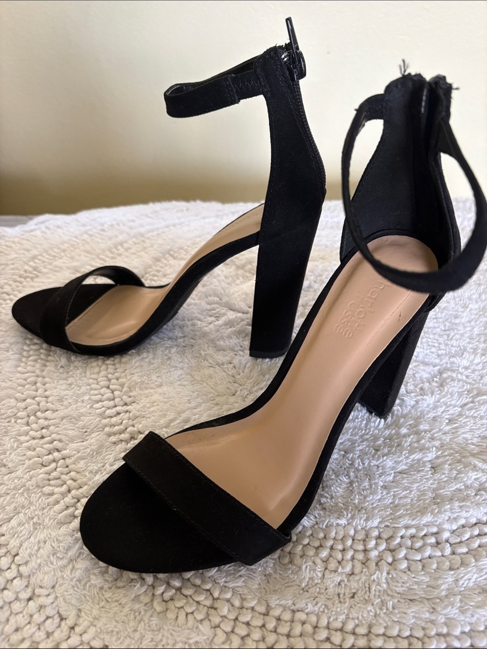 Charlotte Russe Black Suede Ankle-Strap Block Heels